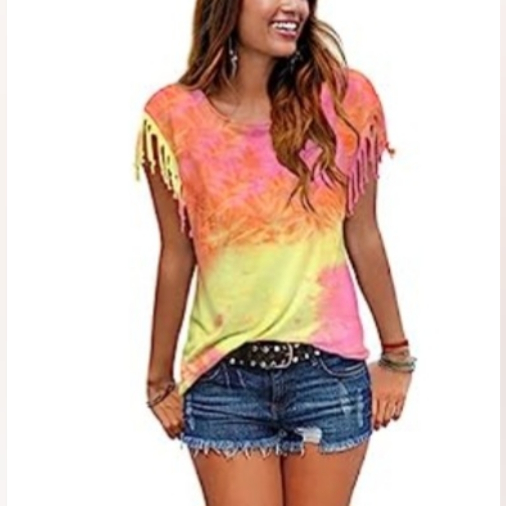 2/$35 NWOT Cosonsen Women's Tassel Short Sleeve Round Neck Casual Summer Tee, 2X